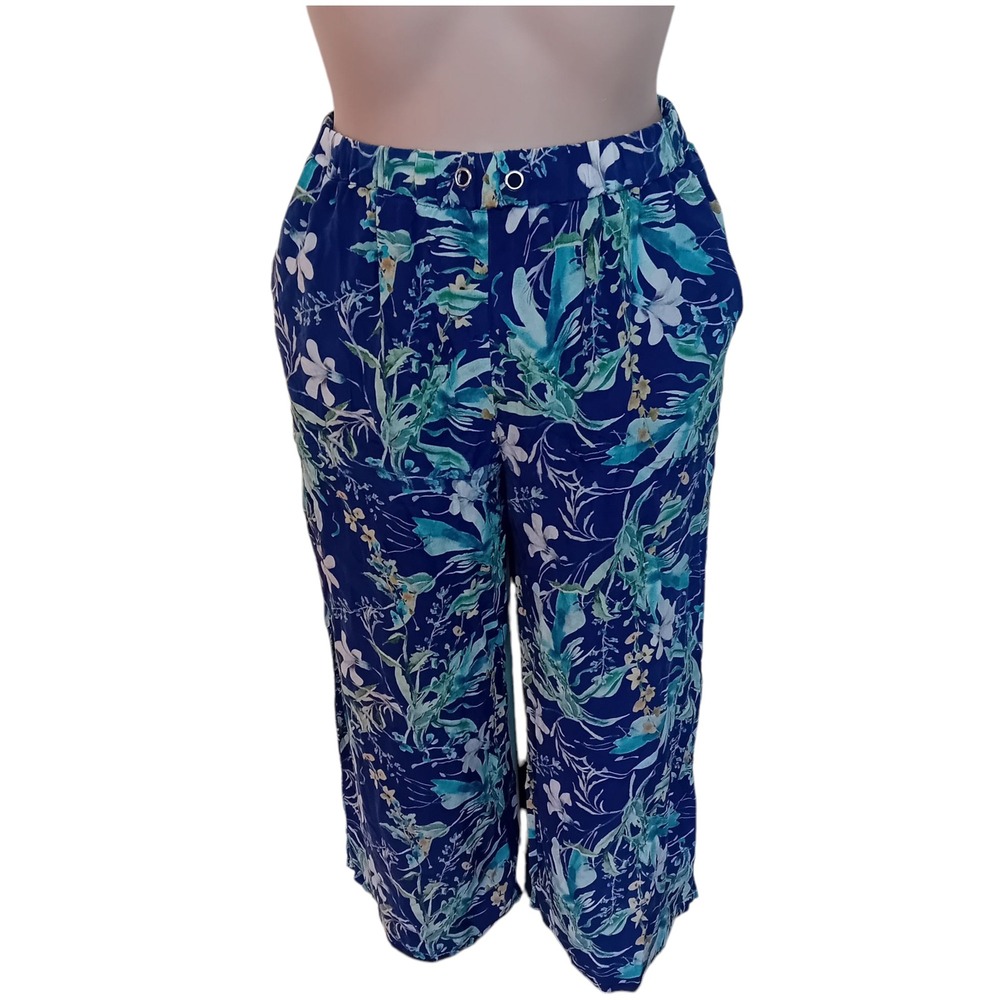 Unbranded Floral Tropical Print Light Silk Pants Wide Leg Elastic Waist‎ L READ